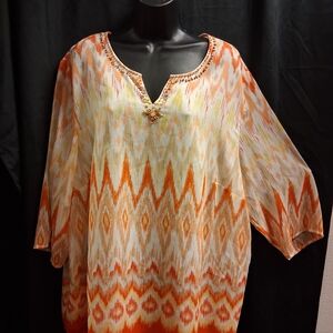 Alfred Dunner Orange and Cream Patterned Tunic